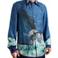 Dolce & Gabbana Blue Ocean Print Silk Collared Button Down Shirt