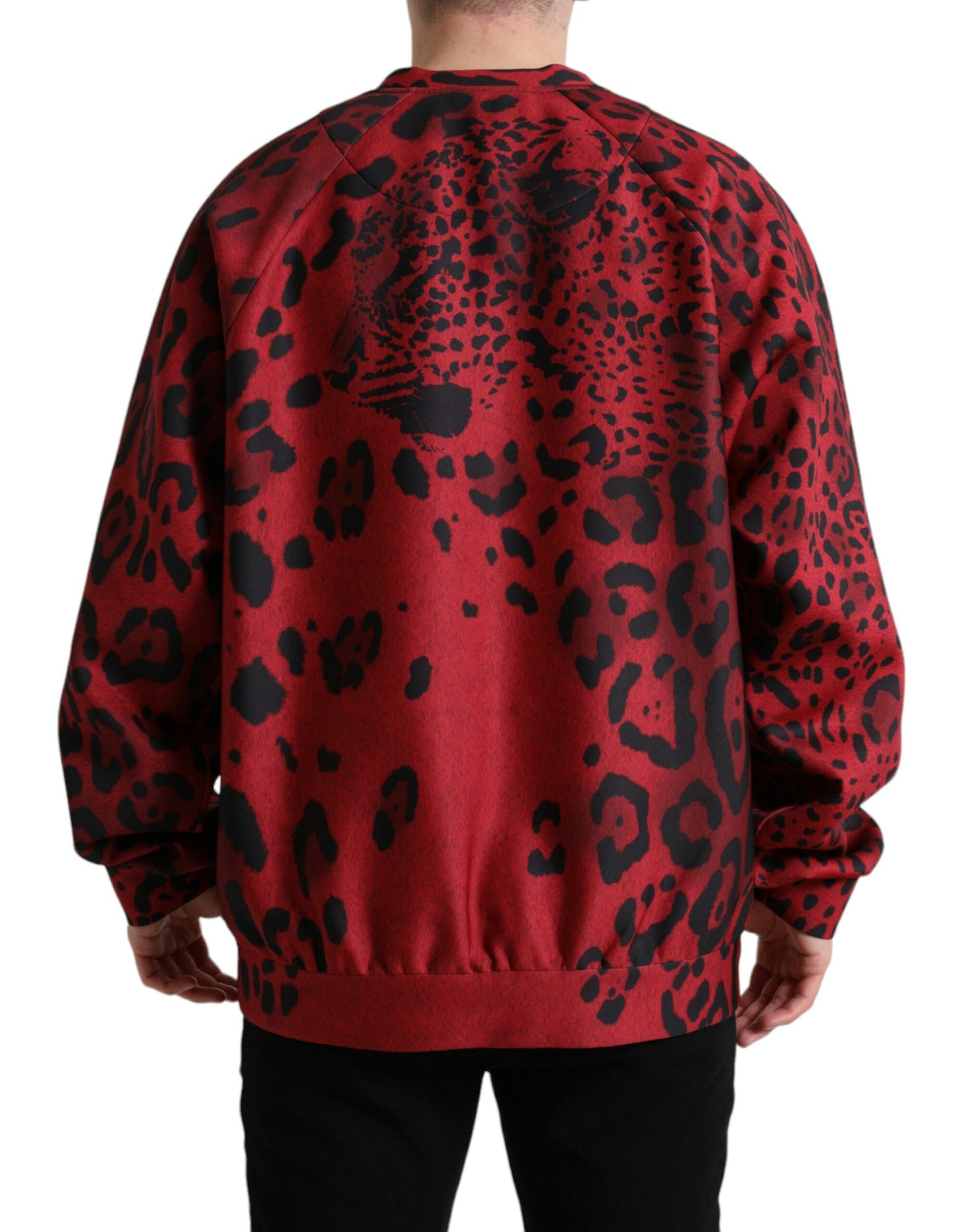 Dolce & Gabbana Red Leopard Print Crewneck Pullover Sweater