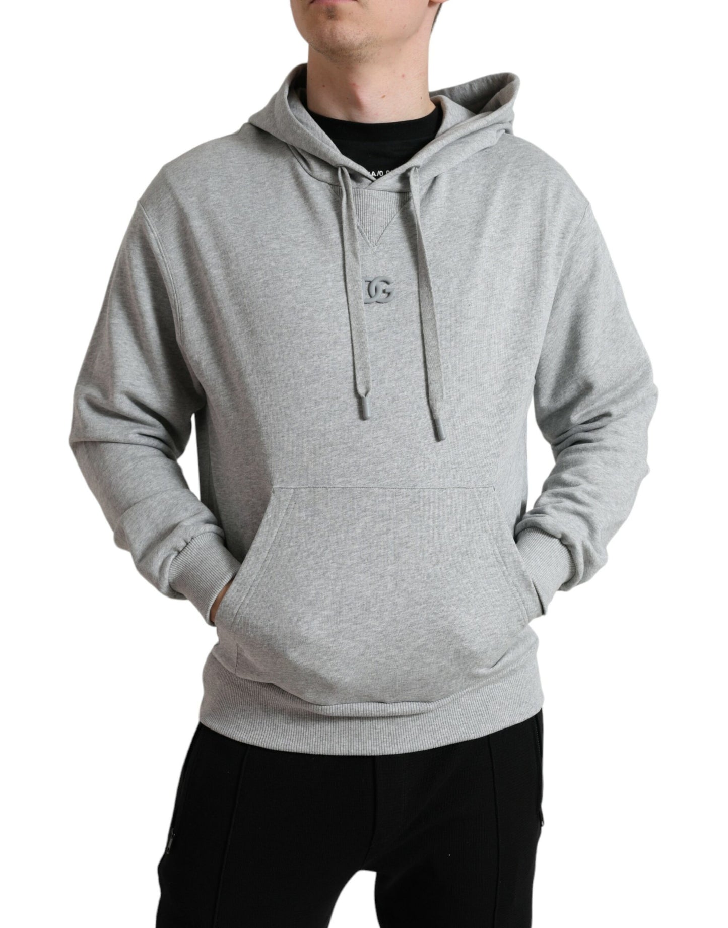 Dolce & Gabbana Gray Cotton Logo Hooded Sweatshirt Sweater