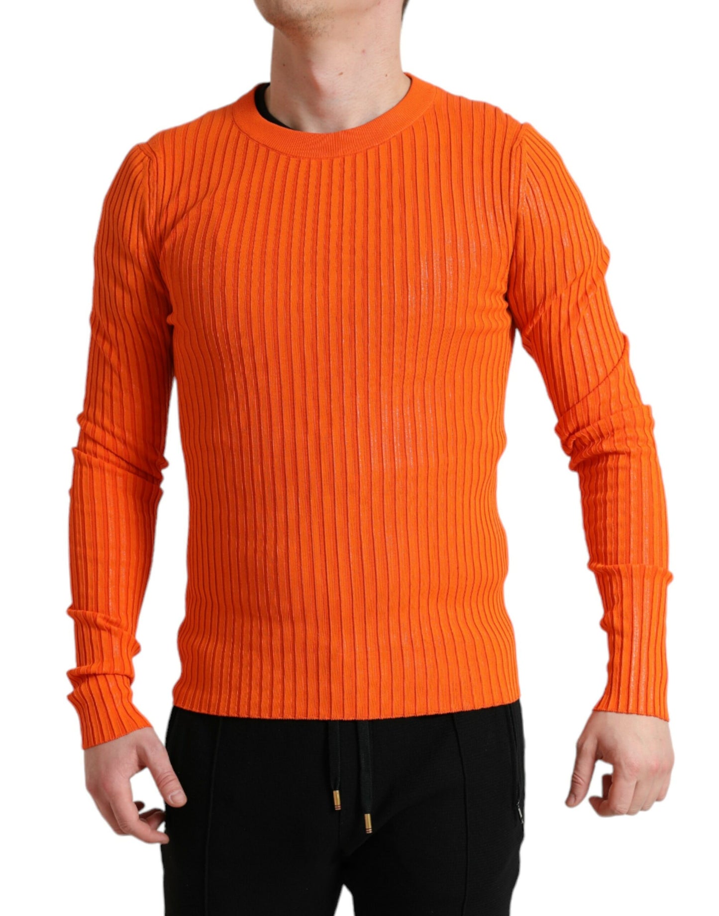 Dolce & Gabbana Orange Knitted Crewneck Men Pullover Sweater