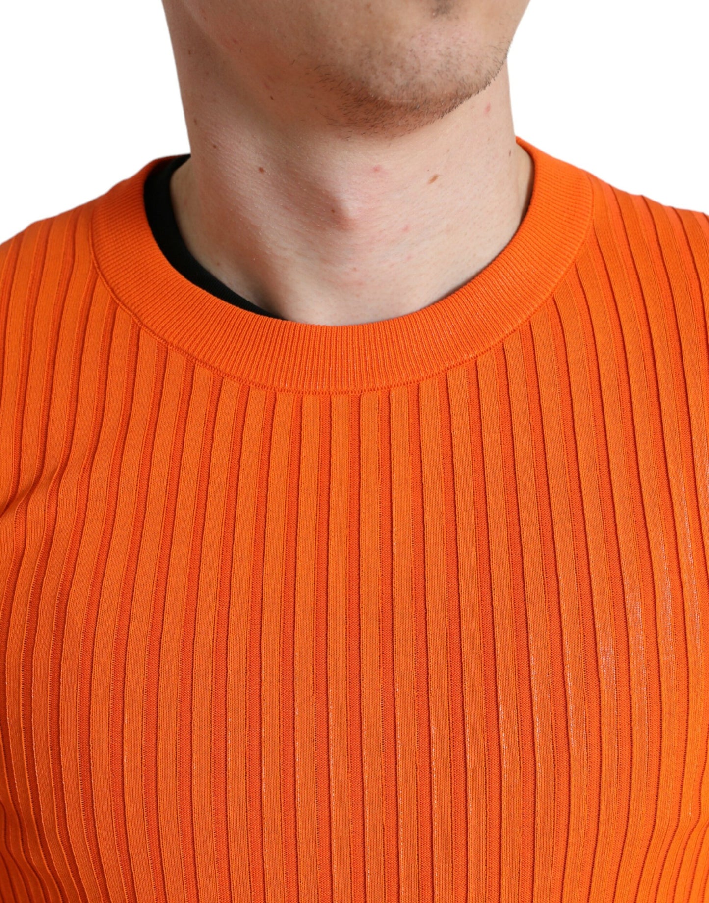 Dolce & Gabbana Orange Knitted Crewneck Men Pullover Sweater