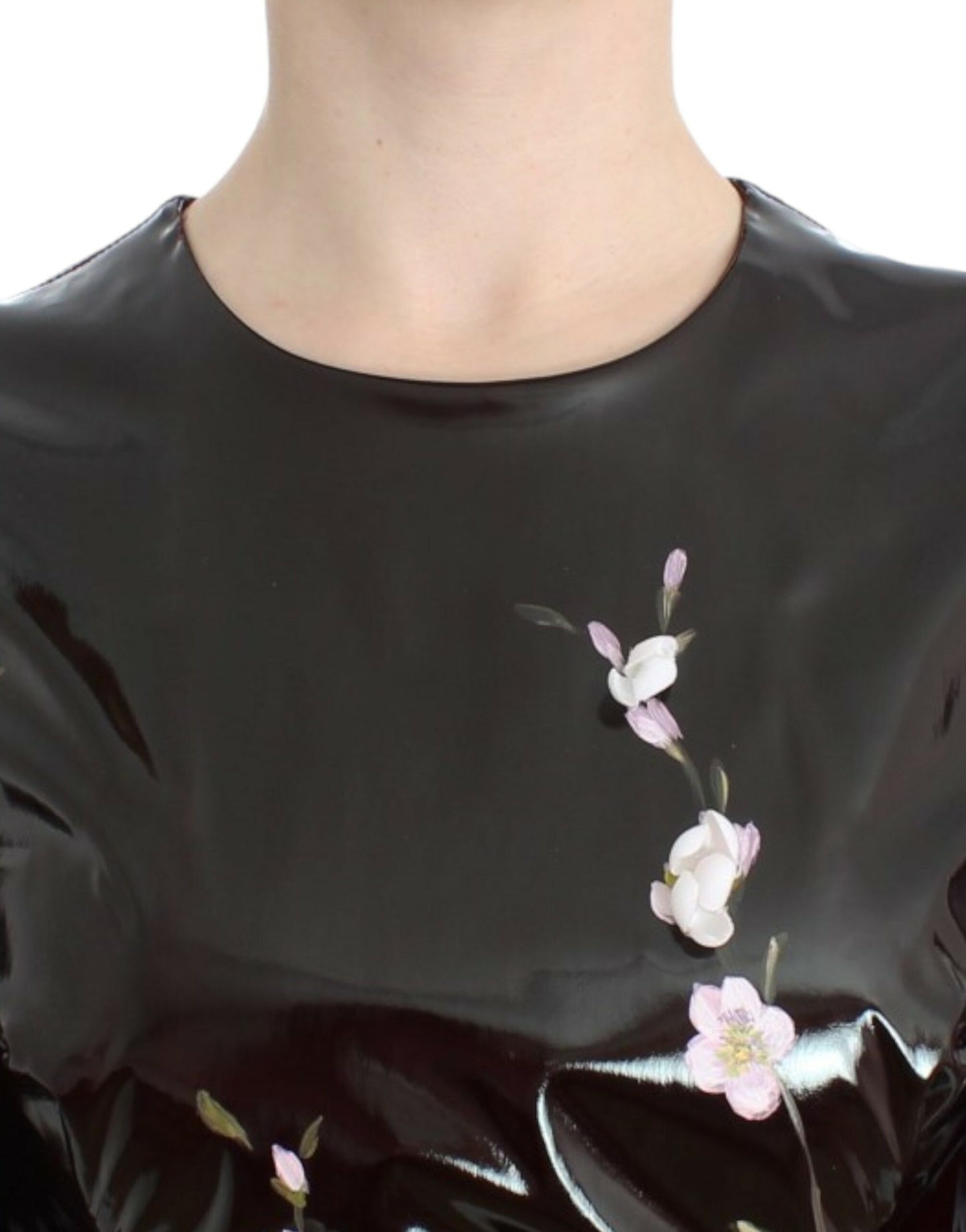 Dolce & Gabbana Black Patent Floral HANDPAINTED dress