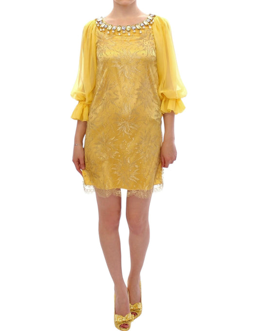 Dolce & Gabbana Yellow Lace Crystal Short Dress