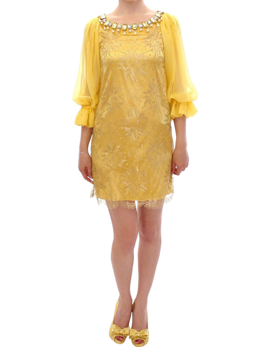 Dolce & Gabbana Yellow Lace Crystal Short Dress