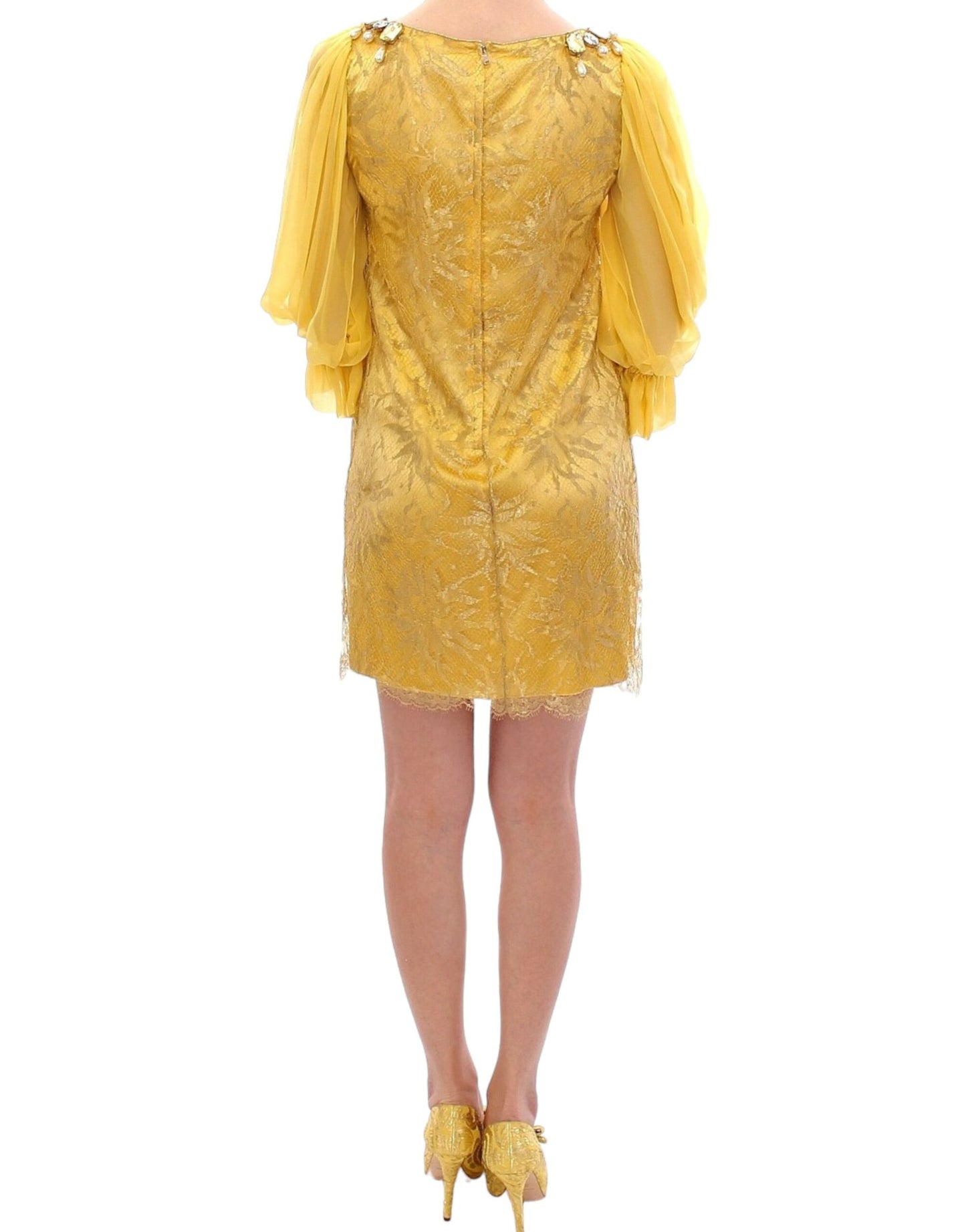 Dolce & Gabbana Yellow Lace Crystal Short Dress