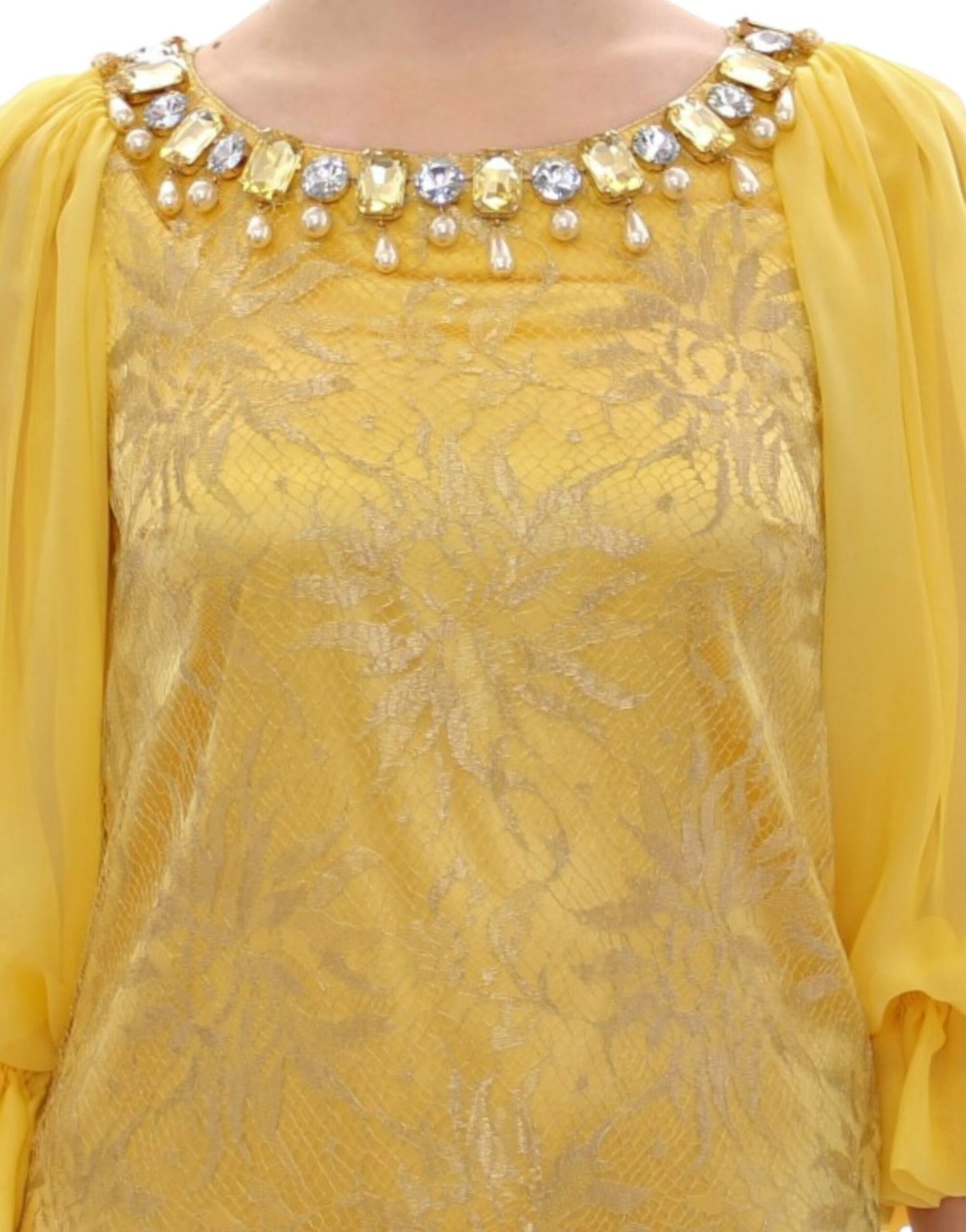 Dolce & Gabbana Yellow Lace Crystal Short Dress