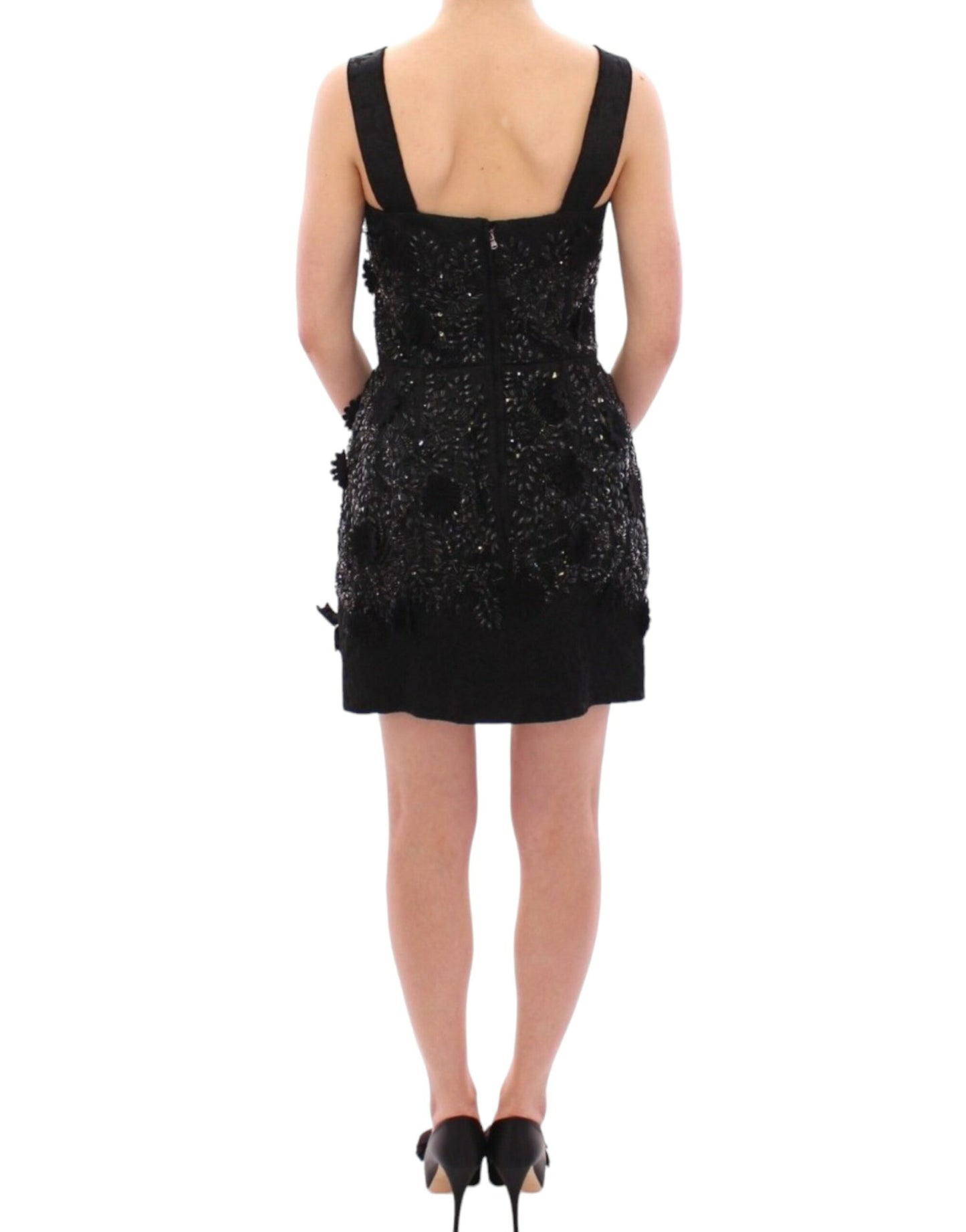 Dolce & Gabbana Black Floral Crystal Embellshed Dress