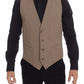 Dolce & Gabbana Beige Cotton Slim Fit Button Front Dress Vest