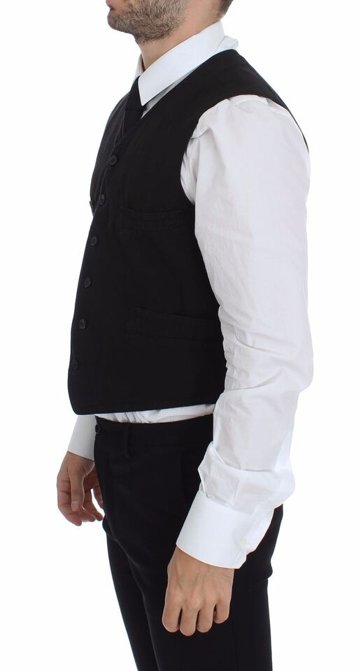 Dolce & Gabbana Black Flax Cotton Dress Vest Blazer