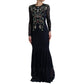 Dolce & Gabbana Blue Crystal Floral Lace Long Dress