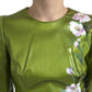 Dolce & Gabbana Green Floral Embellished Sheath Dress