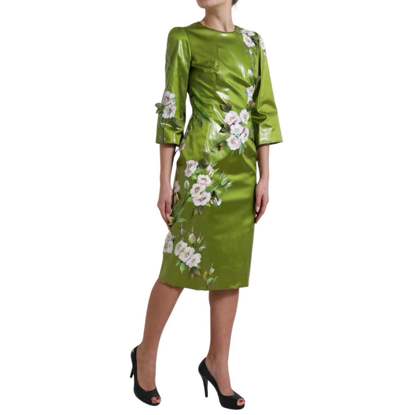 Dolce & Gabbana Green Floral Embellished Sheath Dress