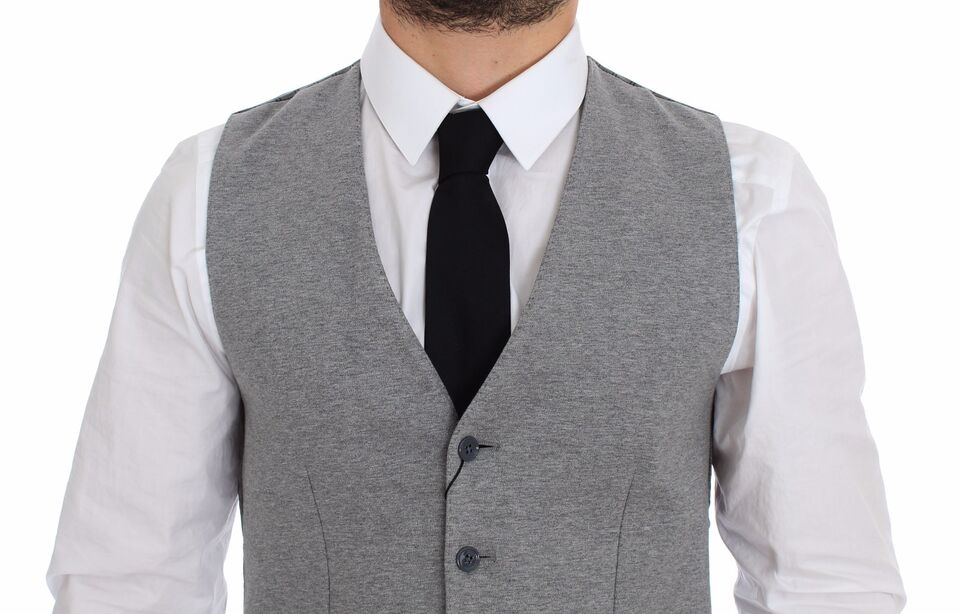 Dolce & Gabbana Gray Cotton Stretch Dress Vest Blazer