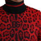 Dolce & Gabbana Red Leopard Print Turtleneck Pullover Sweater