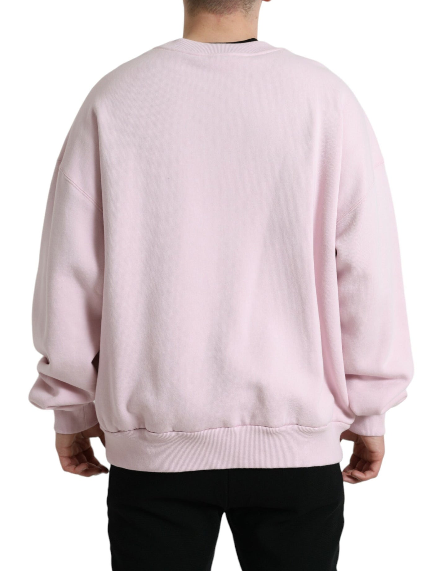 Dolce & Gabbana Pink Embroidered Crew Neck Pullover Sweater