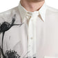 Dolce & Gabbana White Floral Collared Dress Silk Shirt