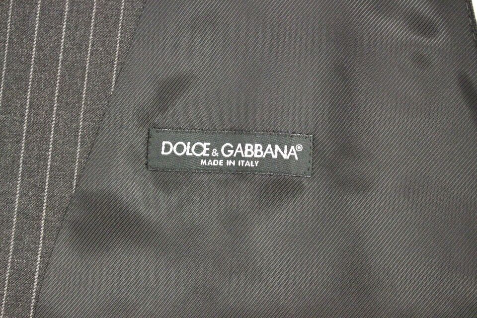 Dolce & Gabbana Gray Striped Wool Single Breasted Vest