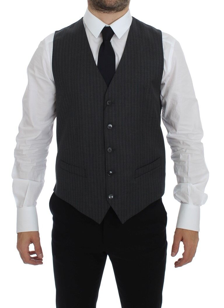 Dolce & Gabbana Black Striped Wool Single Breasted Vest