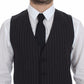 Dolce & Gabbana Gray Striped Wool Logo Vest Gilet Weste