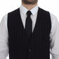 Dolce & Gabbana Black Striped Wool Logo Vest Gilet Weste