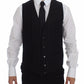 Dolce & Gabbana Black Striped Wool Logo Vest Gilet Weste