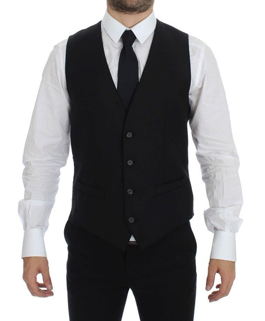 Dolce & Gabbana Black Wool Single Breasted Vest Gilet