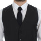 Dolce & Gabbana Gray Striped Wool Single Breasted Vest