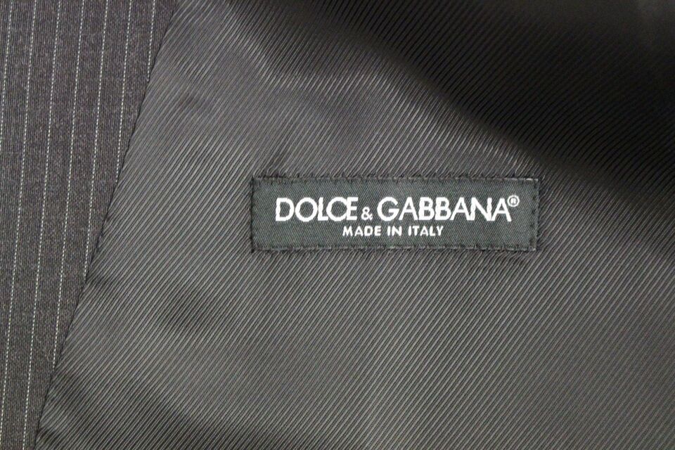 Dolce & Gabbana Gray Striped Wool Single Breasted Vest