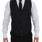 Dolce & Gabbana Black Striped Wool Single Breasted Vest