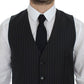 Dolce & Gabbana Gray Striped Wool Logo Vest Gilet Weste