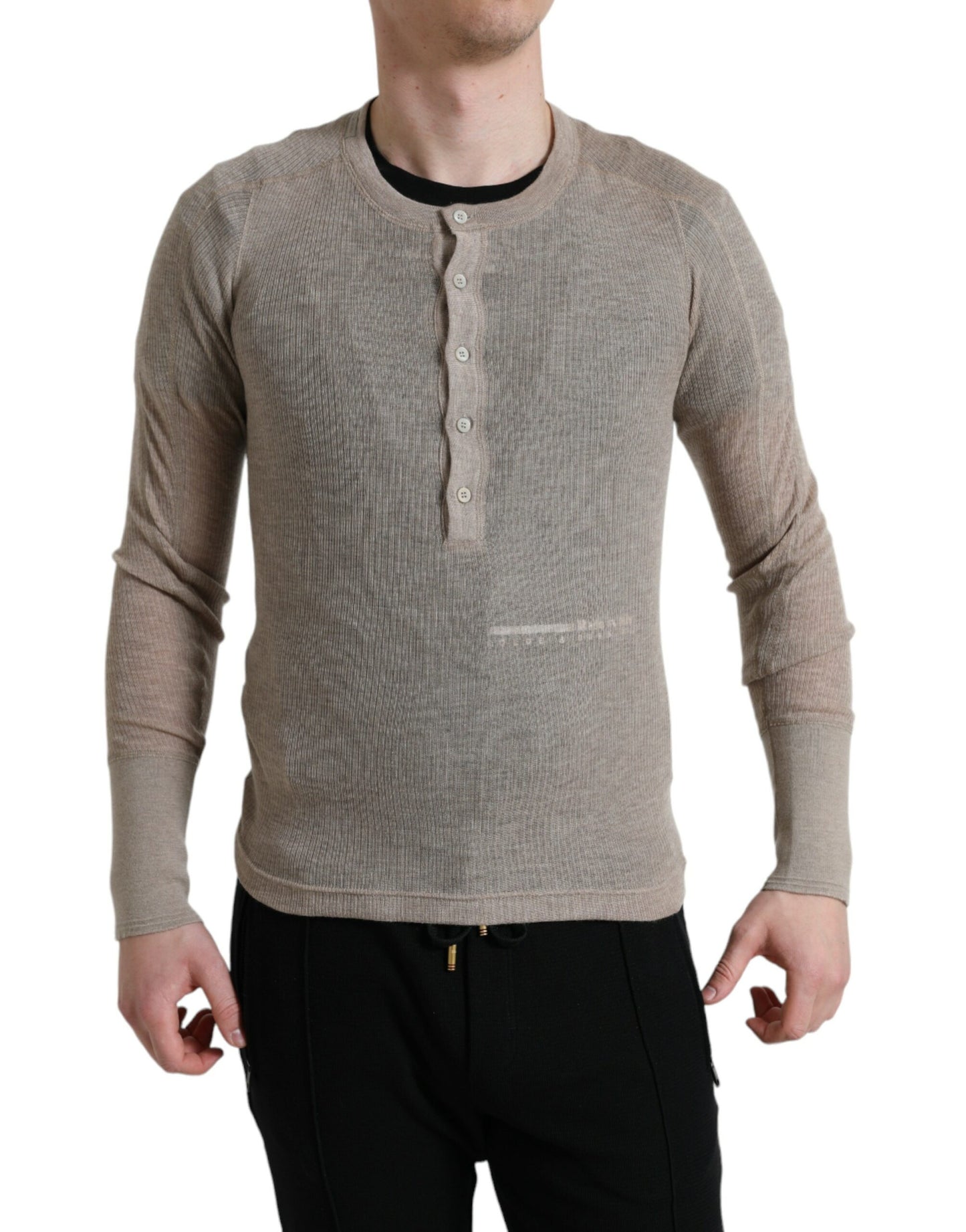 Dolce & Gabbana Henley Pullover Beige Cashmere Sweater