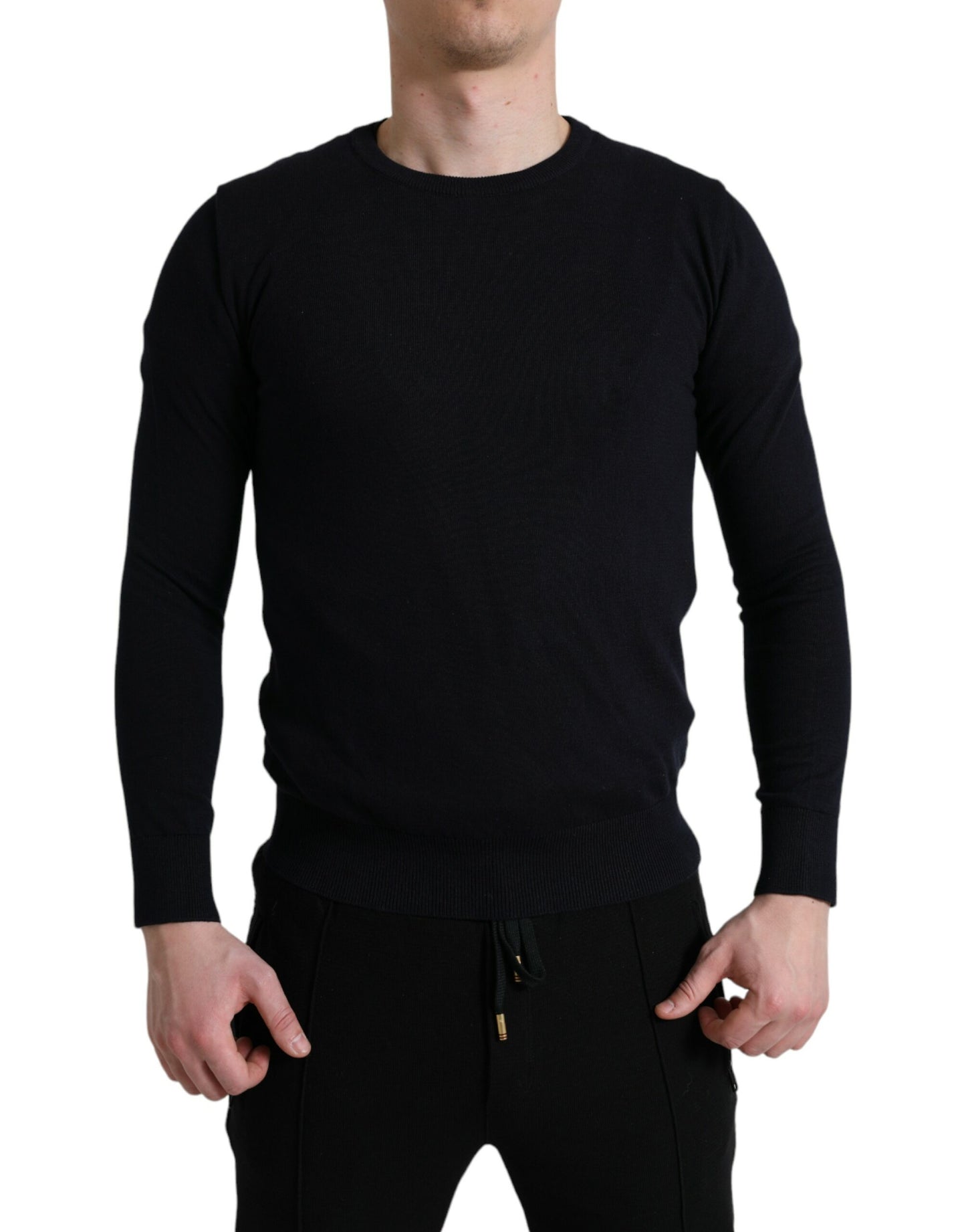 Dolce & Gabbana Blue Cotton Round Neck Pullover Sweater