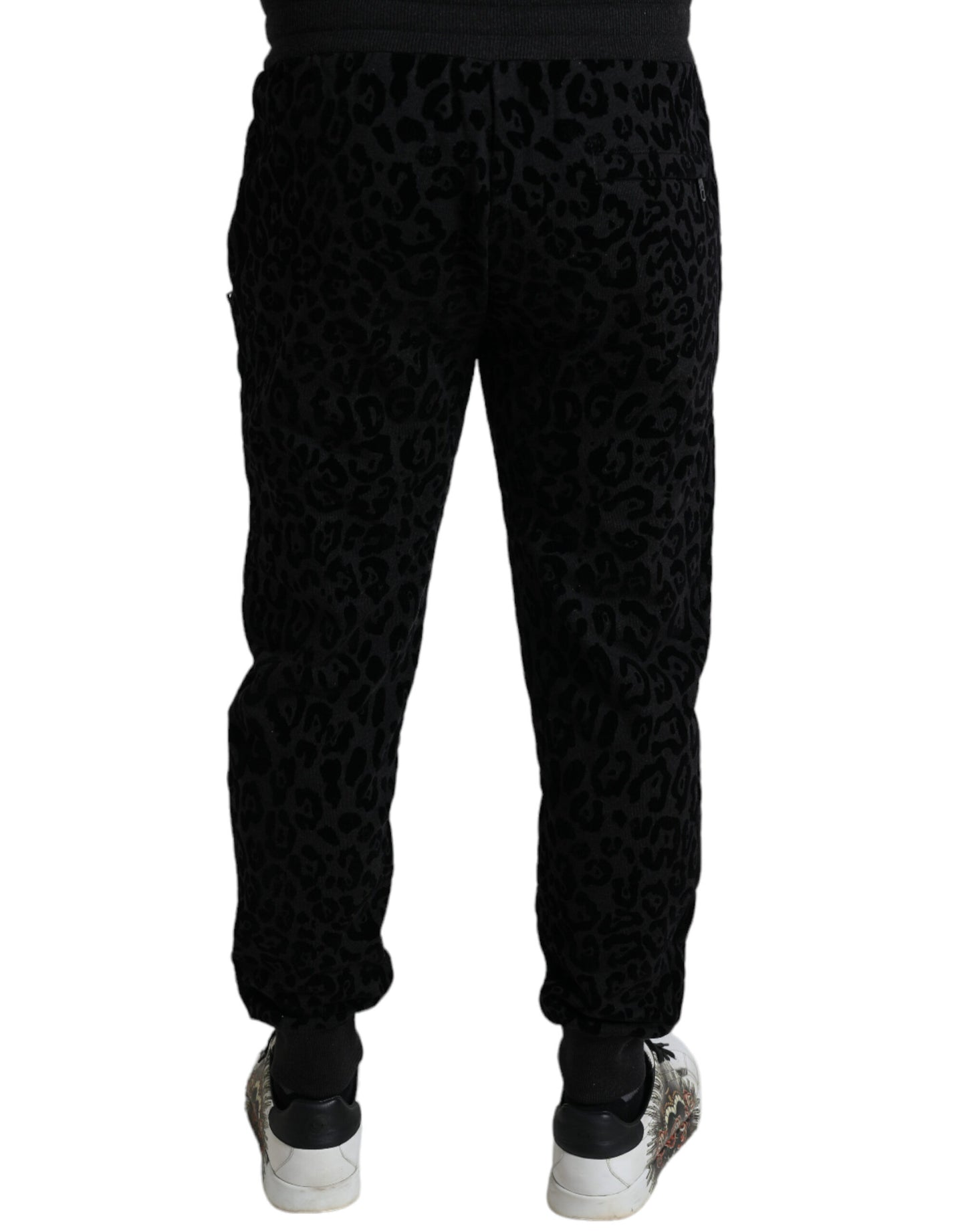 Dolce & Gabbana Black Leopard Cotton Slim Fit Jogger Pants