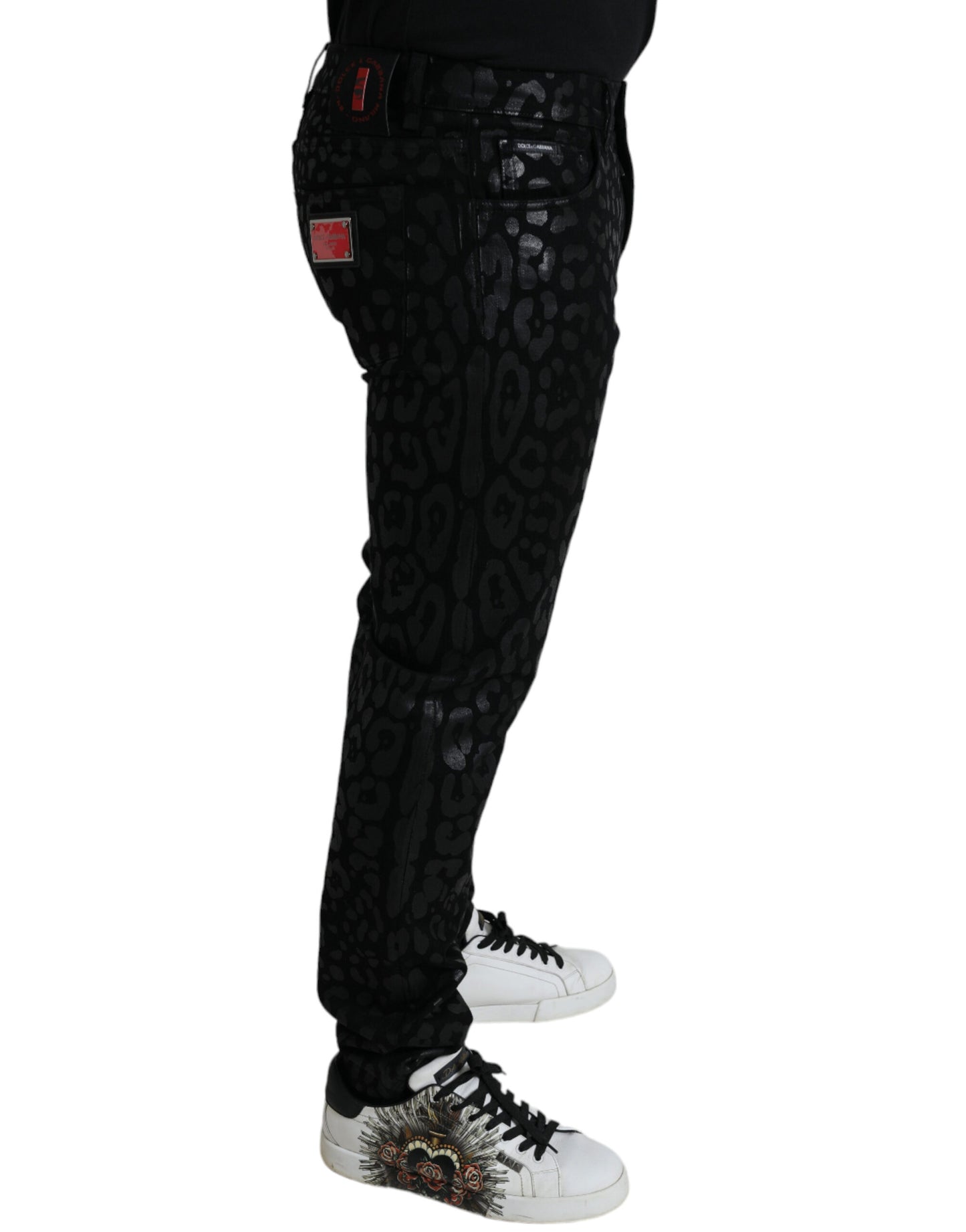 Dolce & Gabbana Black Silver Patterned Slim Cotton Jeans