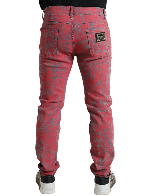 Dolce & Gabbana Red Cotton Dye Slim Fit Men Denim Jeans