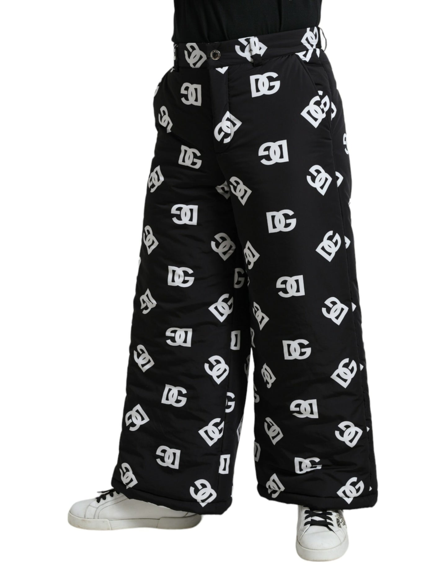 Dolce & Gabbana Black Logo DG Print Wide Leg Pants