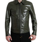 Dolce & Gabbana Green Leather Collared Biker Full Zip Jacket