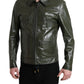 Dolce & Gabbana Green Leather Collared Biker Full Zip Jacket