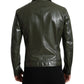 Dolce & Gabbana Green Leather Collared Biker Full Zip Jacket