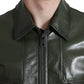 Dolce & Gabbana Green Leather Collared Biker Full Zip Jacket