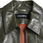 Dolce & Gabbana Green Leather Collared Biker Full Zip Jacket