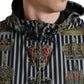 Dolce & Gabbana Black White Striped Crown Hooded Jacket