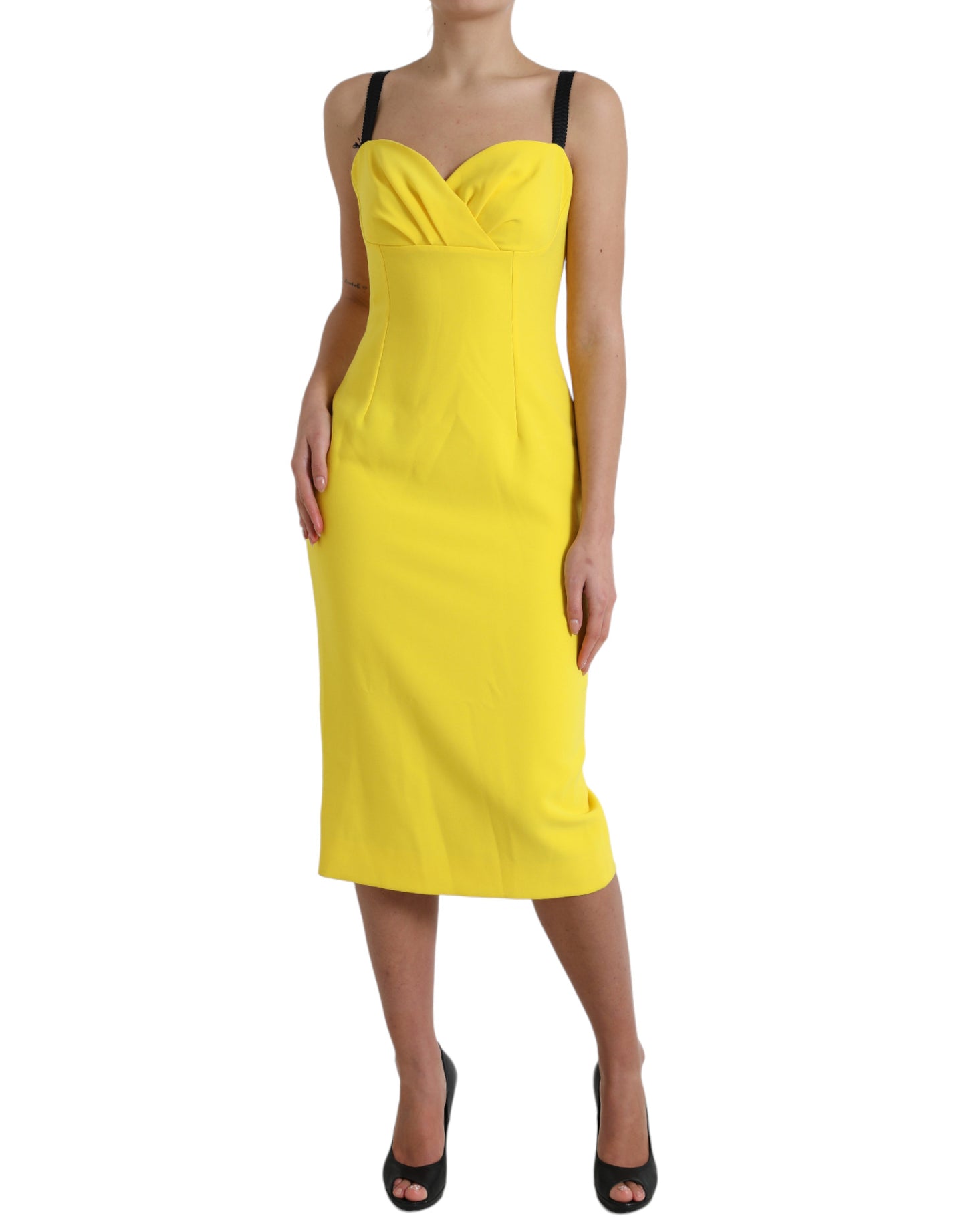 Dolce & Gabbana Yellow Sleeveless Bodycon Midi Dress