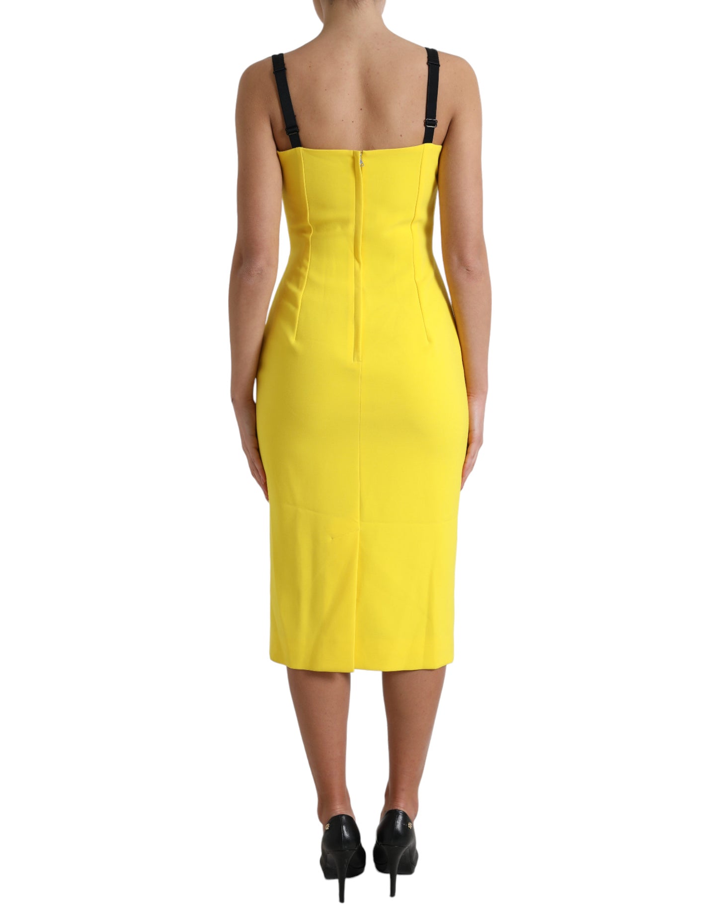 Dolce & Gabbana Yellow Sleeveless Bodycon Midi Dress