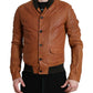 Dolce & Gabbana Brown Lambskin Leather Perforated Jacket