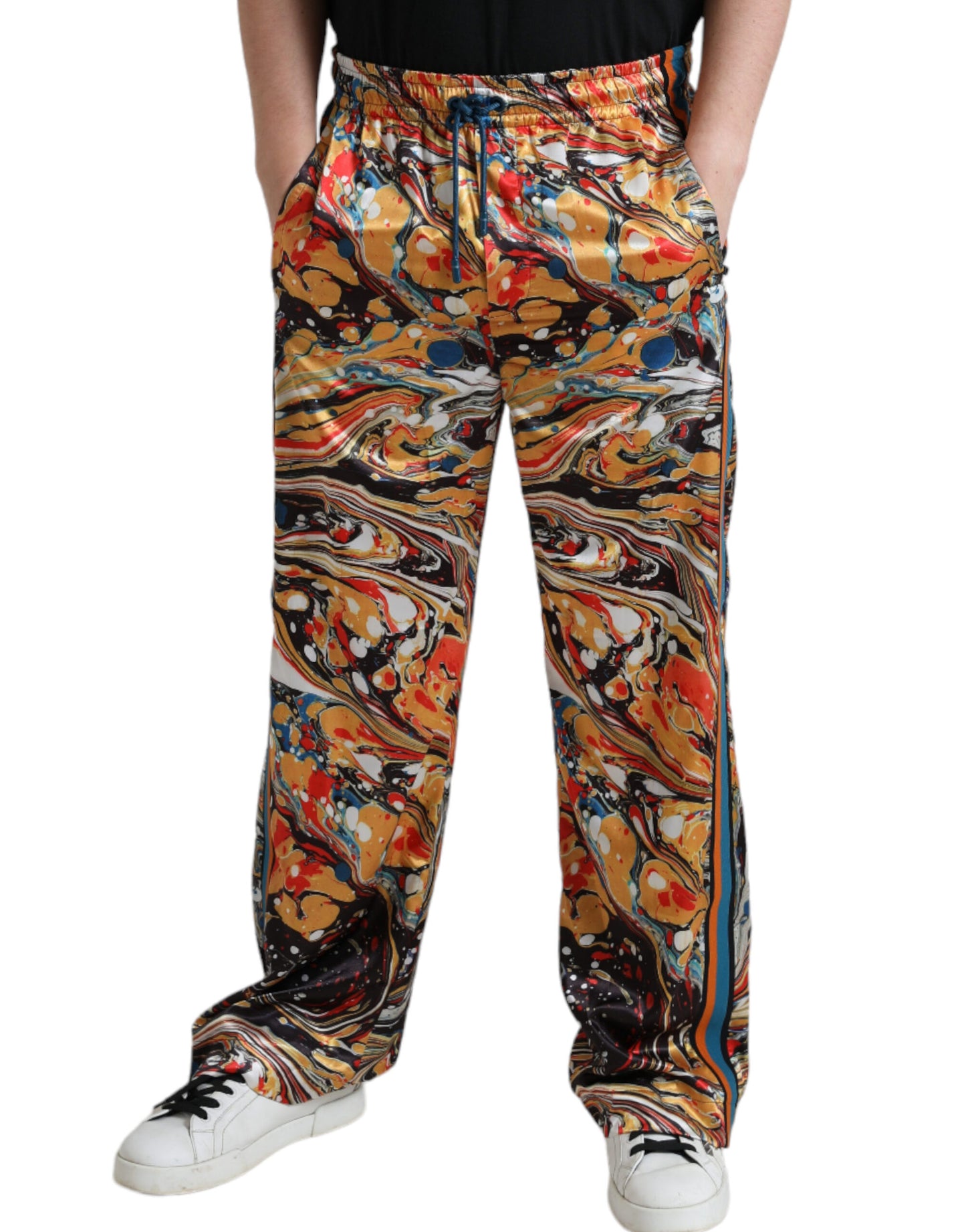 Dolce & Gabbana Multicolor Marble Print Satin Pants