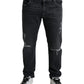 Dolce & Gabbana Grey Tattered Cotton Slim Skinny Denim Jeans