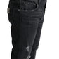 Dolce & Gabbana Grey Tattered Cotton Slim Skinny Denim Jeans