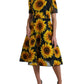 Dolce & Gabbana Black Sunflower Print Nylon A-line Midi Dress