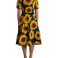 Dolce & Gabbana Black Sunflower Print Nylon A-line Midi Dress